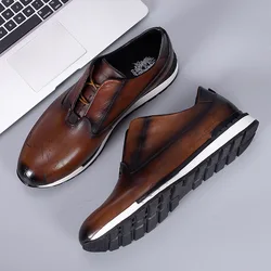 Senior leather men's shoes round head tide shoes new fashion head layer cowhide men's sports casual leather shoes men A21