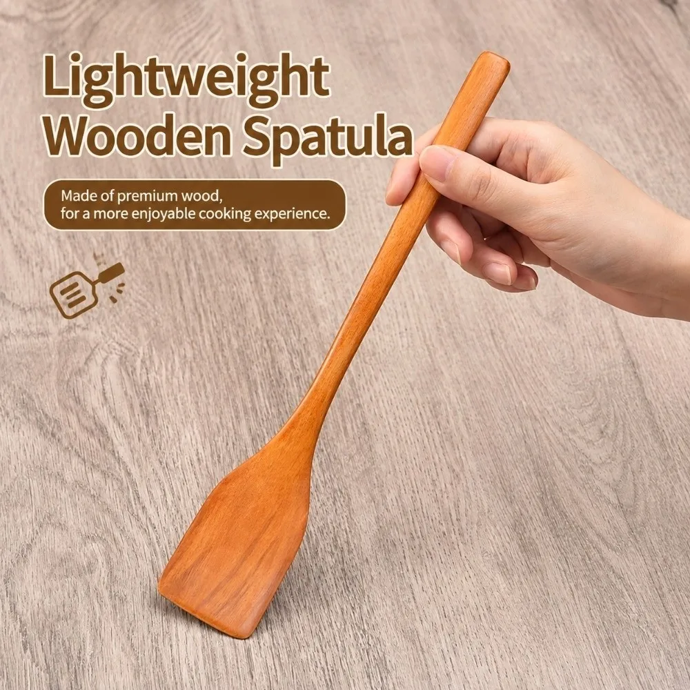 Portable Mini Wooden Spatula Long Handle Smooth Surface Cooking Shovel Solid Build Grilling Spatula Home Kitchen Use