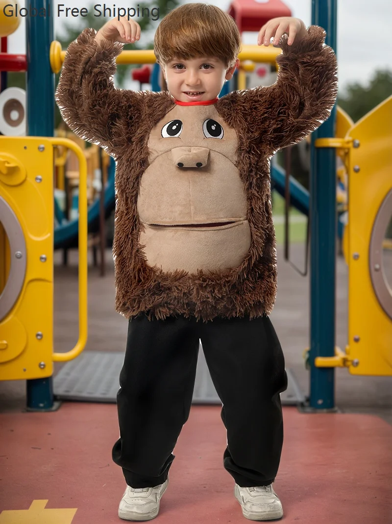 

Children's Stage Performance Costume Cartoon Gorilla Plush Long-sleeved Hood Sweatshirt Halloween Christmas Party Cosplay Outfit