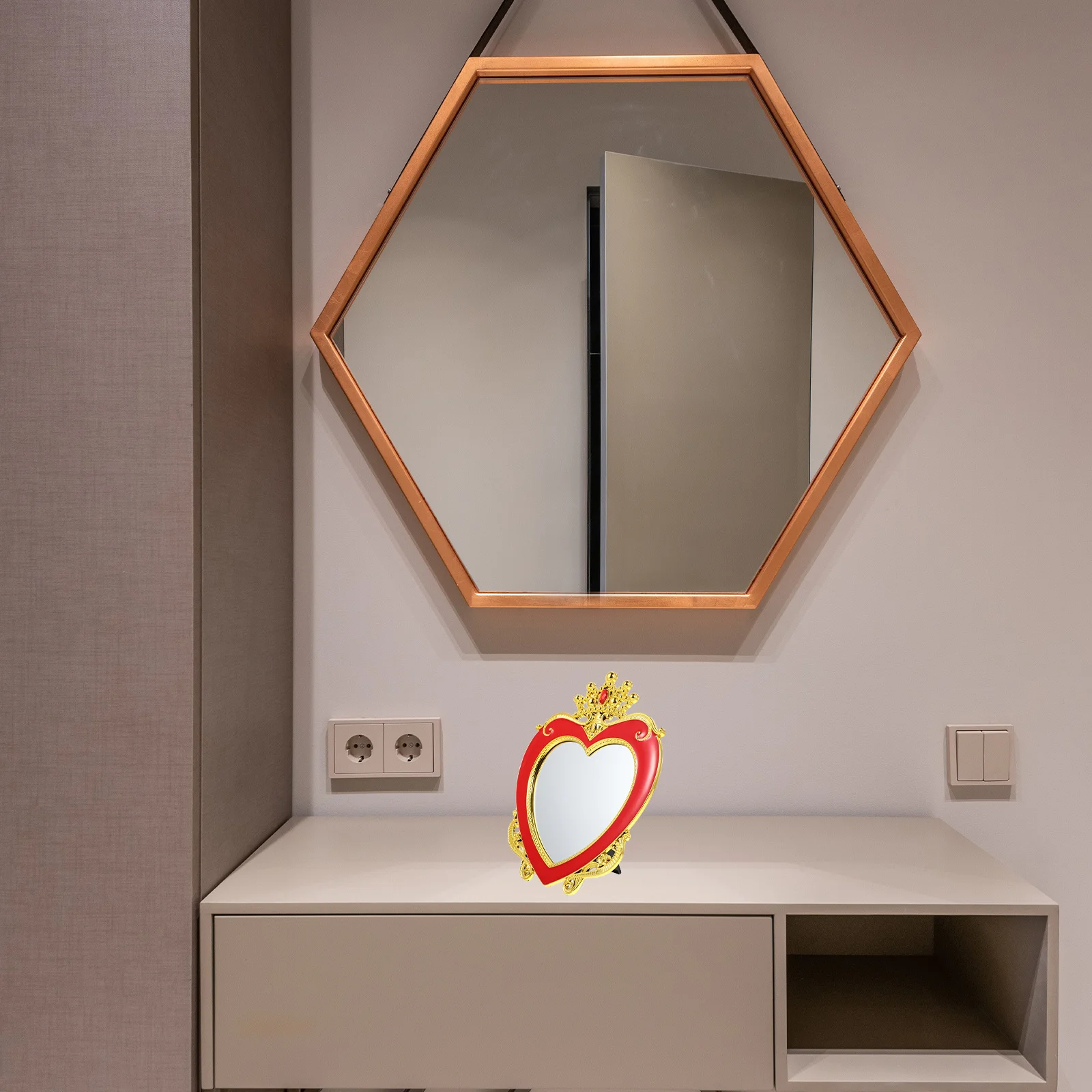 2 pçs coração coroa design estilo retro espelhos de maquiagem casamento desktop espelho decorativo quarto banheiro suporte mesa