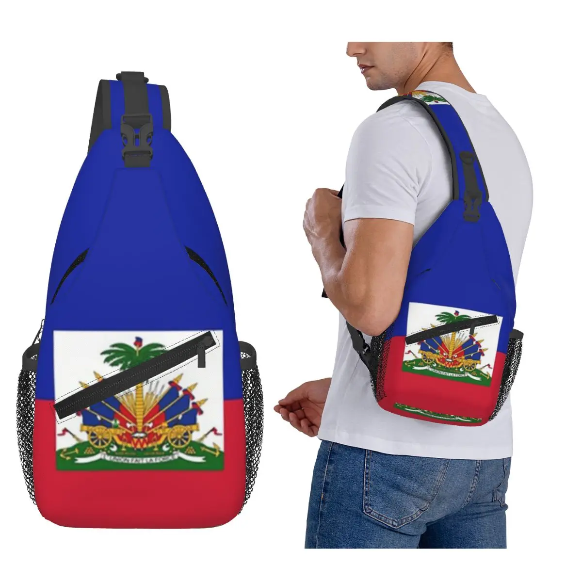 

Flag Of Haiti Haitian Chest Bag Men Sling Crossbody Backpack Chest Bag Travel Hiking Daypack Shoulder Bag