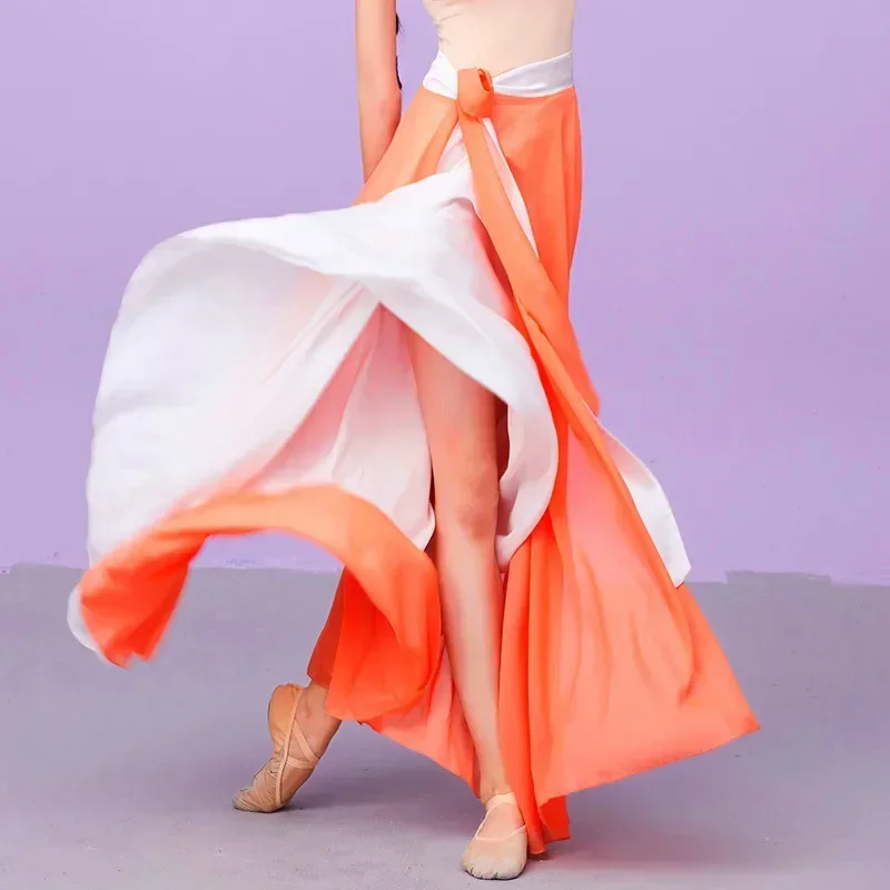 720-Grad-Bauchtanzrock, doppelseitiger Chiffon-Tanz, langer Rock, hoch taillierter Spleißrock, Bauchtanz-Outfit