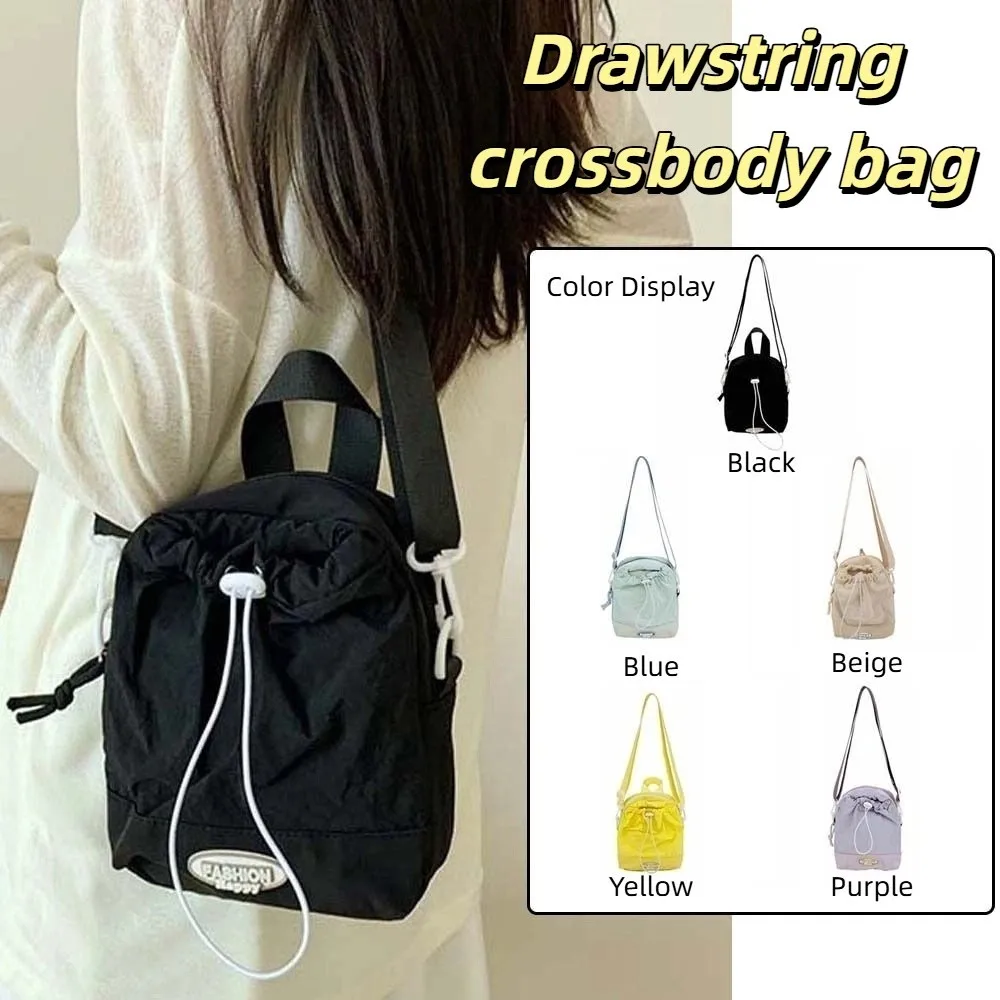 

Large Capacity Drawstring Crossbody Bag Dopamine Solid Color Oxford Cloth Shoulder Pouch Anti-splash Water Japanese Style