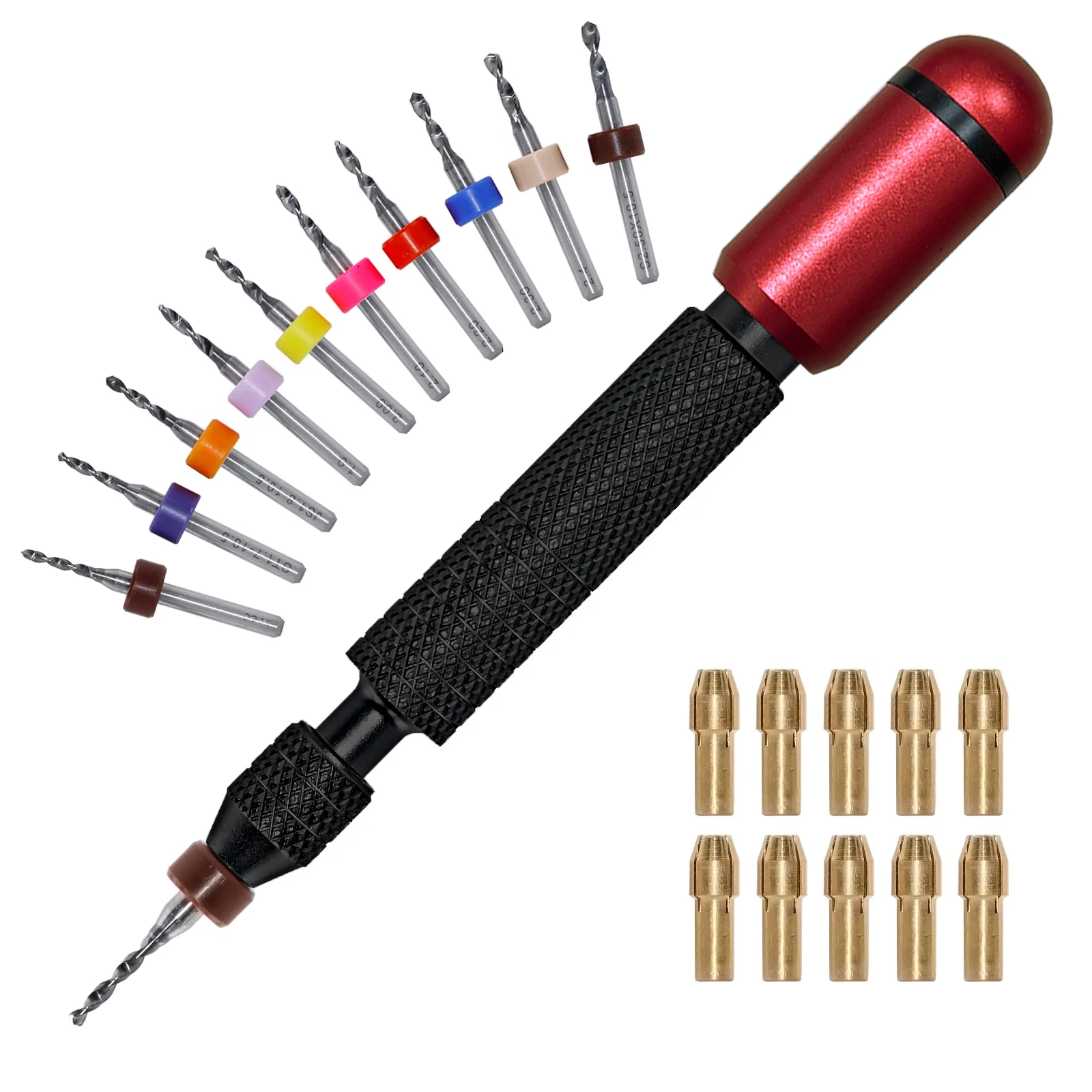 Black Red Needle Vise Set Pressurized Hand Twist Drill Double Bearing Rotary Interchangeable Drill Bits Of Different Sizes