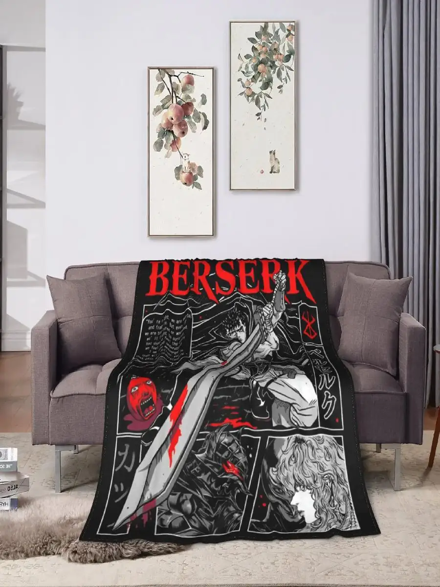 Berserk Anime Soft Plush Throw Blanket for Kids Funny Flannel Bedspread for Couch Bed and Sofa
