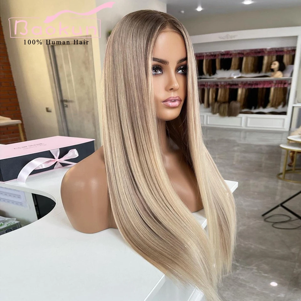 13X4 Ash Blonde Highlight Pruik Menselijk Haar Transparant 13X6 Hd Lace Frontale Pruik Voorgeplukt 360 Rechte Kanten Pruiken Mensenhaar