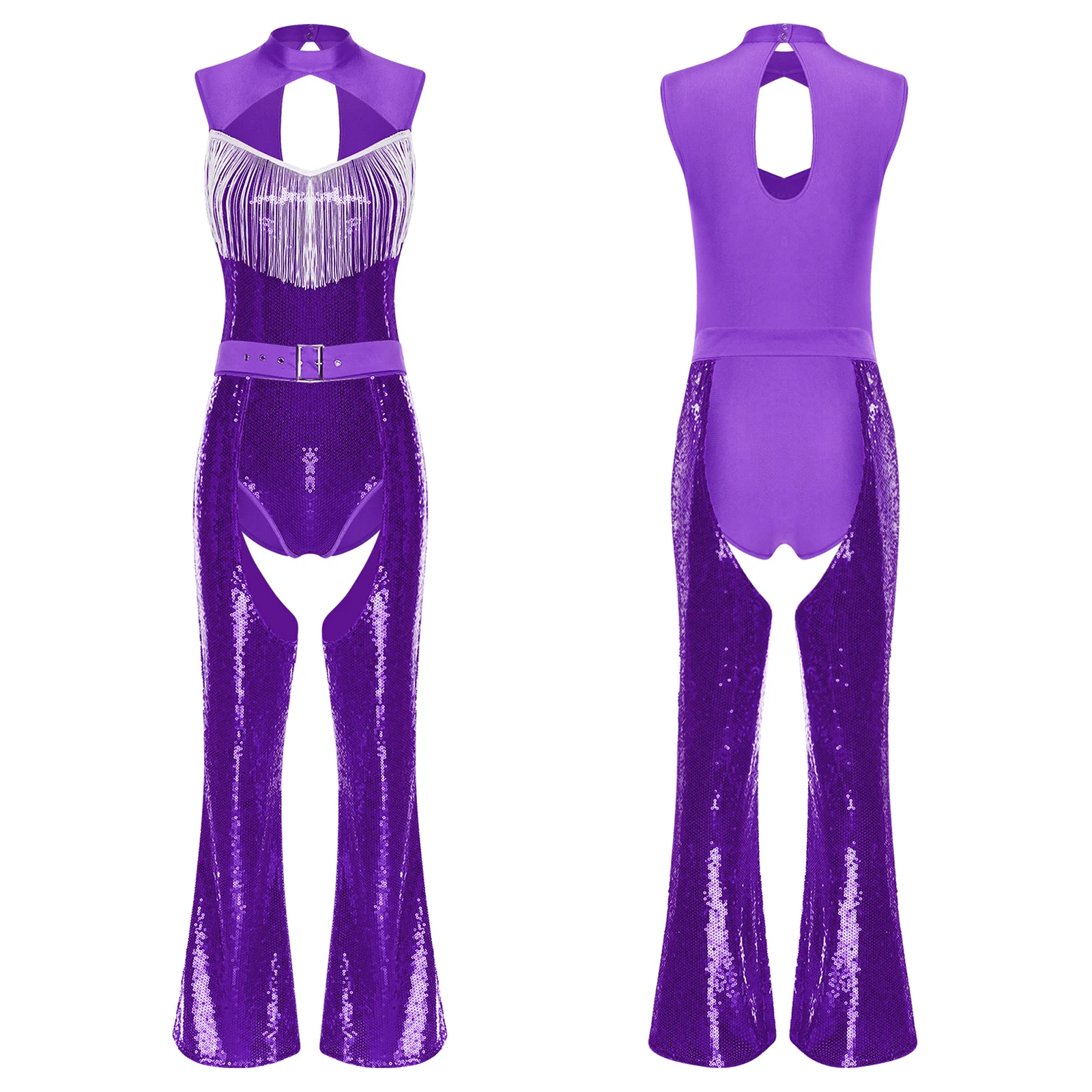 

Women Lyrical Disco Jazz Waltz Dance Bodysuit with Open Crotch Pants for Jazz Stage Performance Party Club Raves Dance Pants