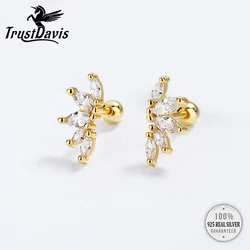 TrustDavis Real 925 Sterling Silver White Zircon Horse Eye Screw Stud Earrings For Women Wedding Trendy Fine Jewelry DG0031