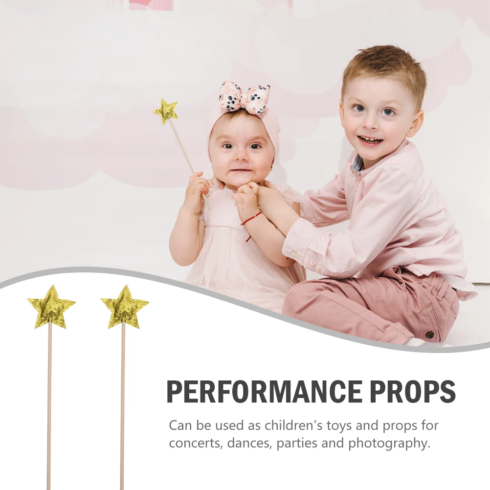

2pcs Star Wands Star Magical Wand Glitter Sticks Golden Girl Child Party Decor DIY Concert Dance Photography Props