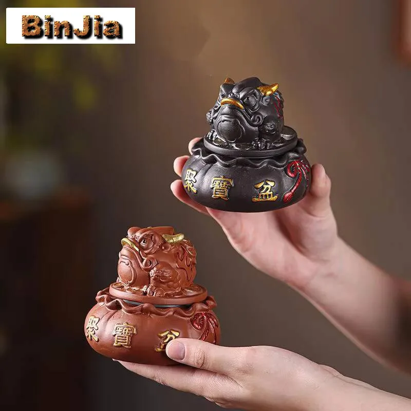 Purple Clay Rotating Golden Toad Money Drawing Tea Pet Handmade Tea Games Tea Figurine Play Toys Tea Statue Ornaments Teaware