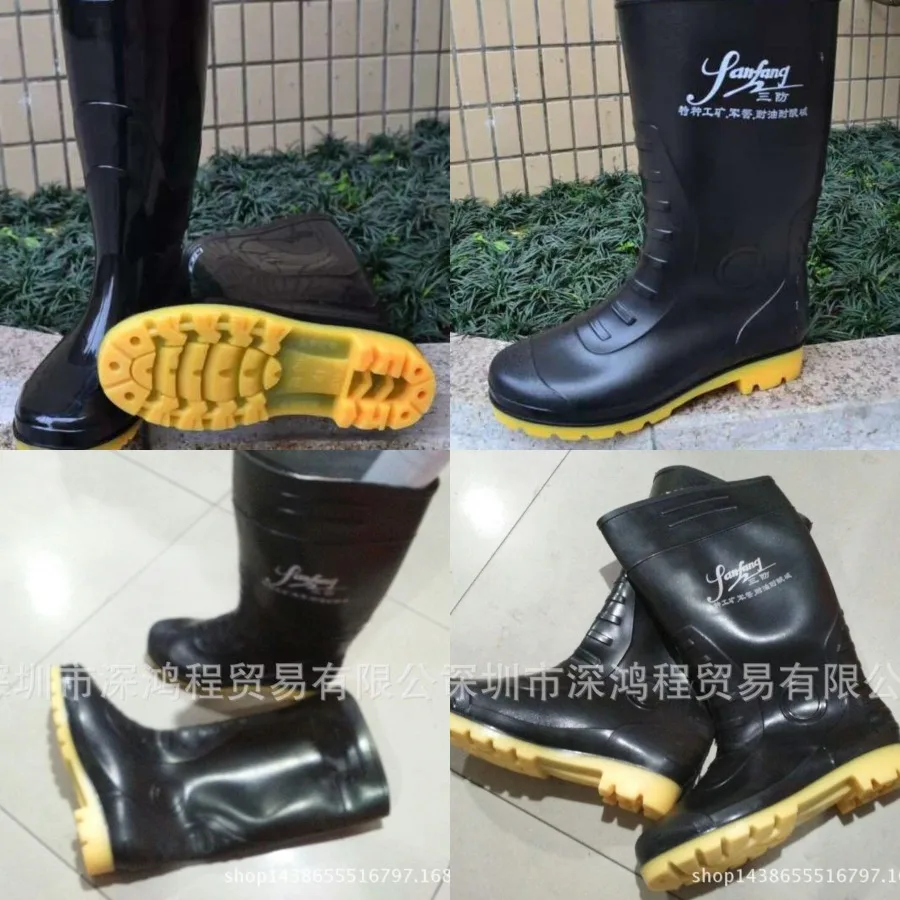 

Резиновые сапоги, устойчивые к маслам, кислотам и щелочам, для промышленности и горнодобывающей отрасли, водонепроницаемые, с нескользящей подошвой из бычьего сухожилия, мужские высокие сапоги.