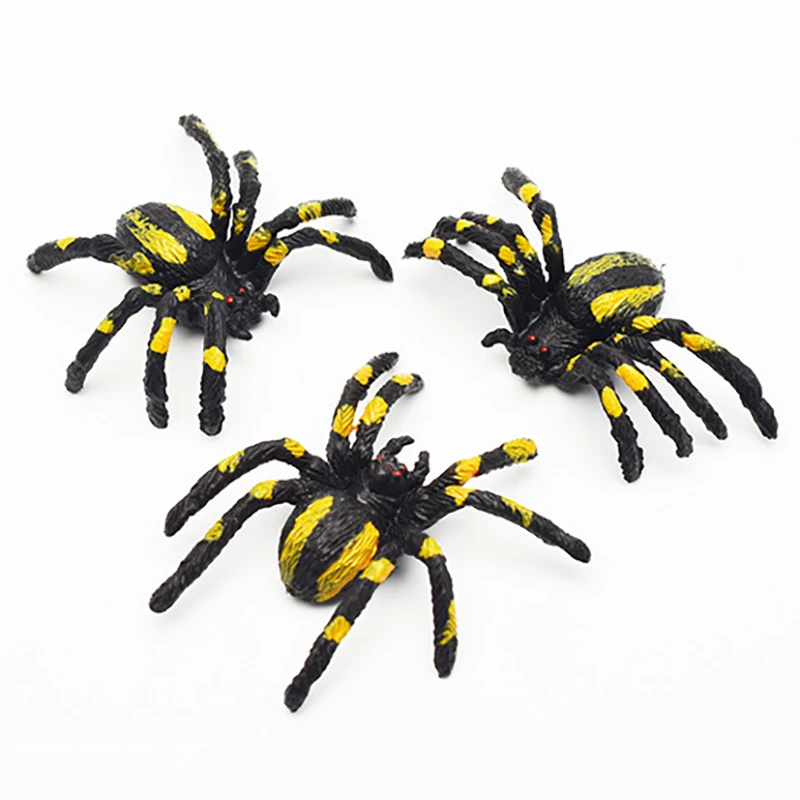 Juguetes de simulación de araña para niños, 12 piezas, modelo de dibujos animados, gateando, insecto, flor, Araña, loco, accesorios de broma divertidos para Halloween