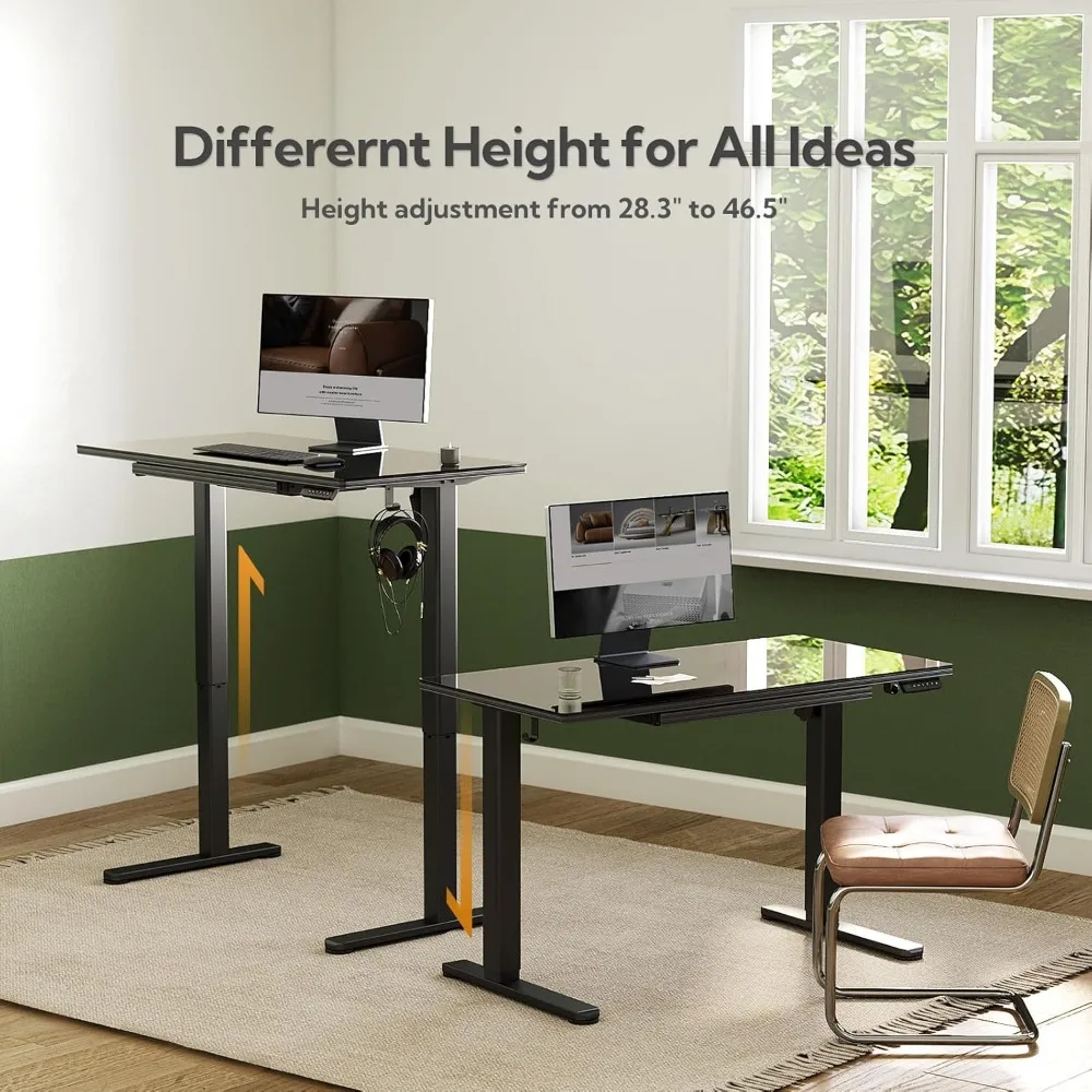 مكتب قائم قابل للتعديل بارتفاع كهربائي، سطح زجاجي مقاس 40 × 24 مع أدراج #5