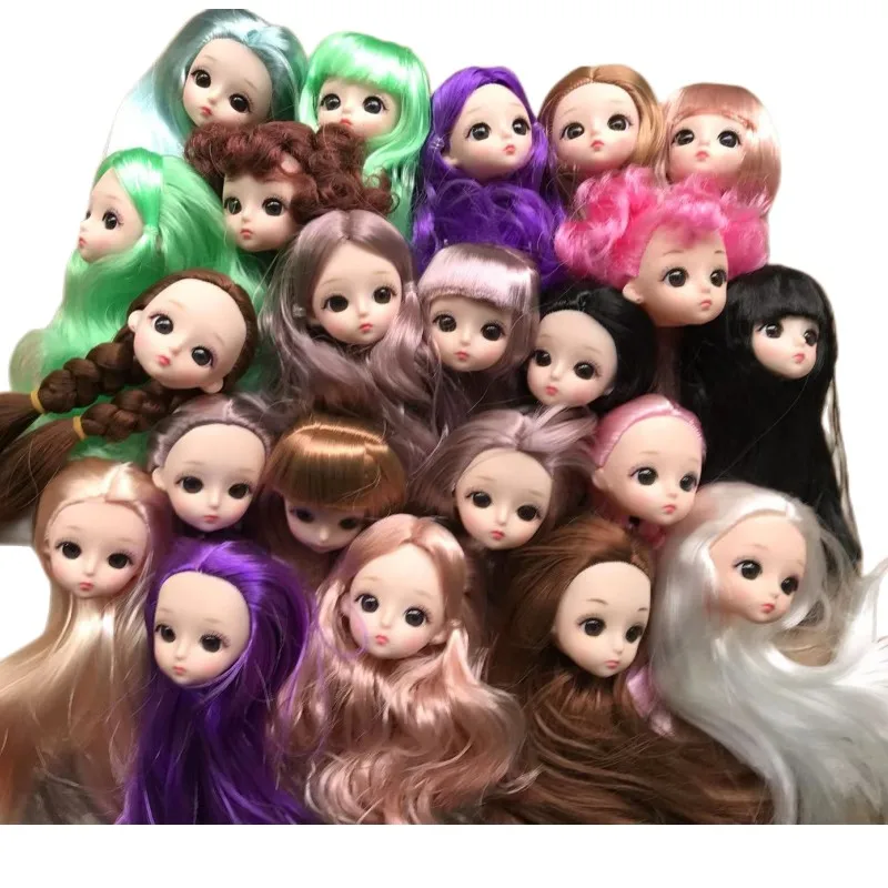 Glasses Eyes Doll  Heads DIY Doll Figures 1/6 Doll Toy Colorful Long Hair Heads Stars Anime Eyes Doll Toy Girl Dressing Gift