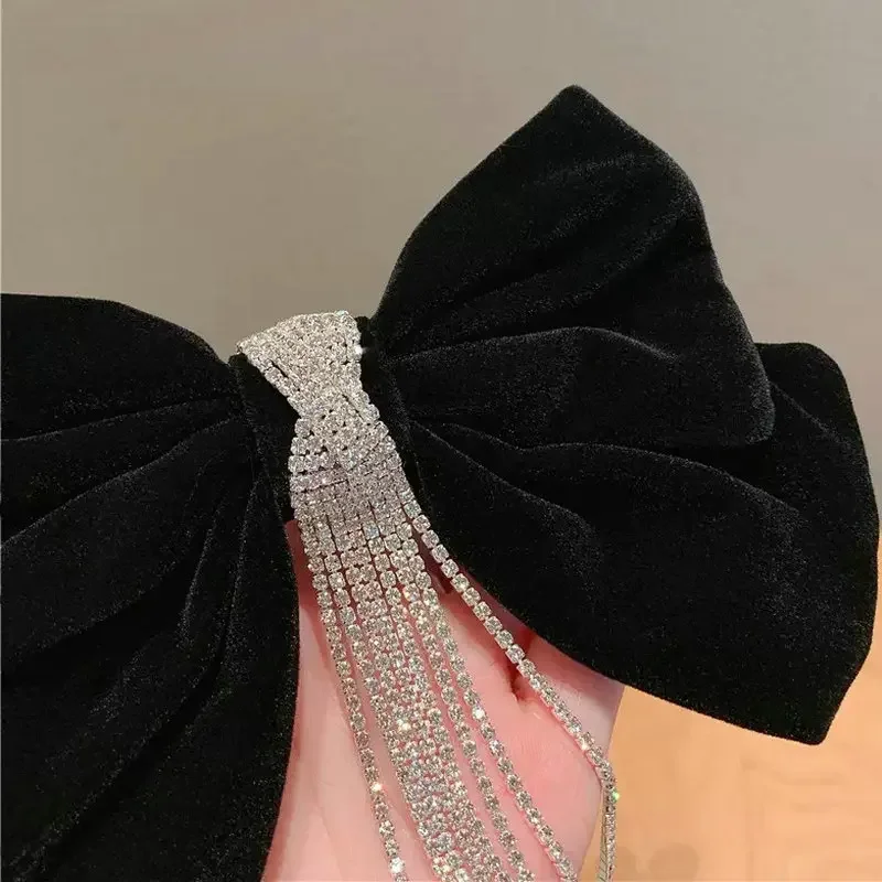 Elegant New Bow Velvet Hairpin Girl Rhinestone Tassel Hairpin Hair Clip Korean Handmade Headdress Fashion Hair Accessories