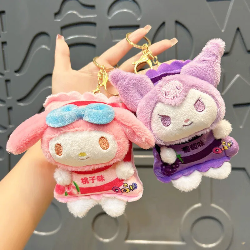 Sanrio Candy Crisps Series Key Chain Cute Cinnamoroll Kuromi My Melody Cartoon Plush Doll Kawaii Backpack Pendant Children Toy