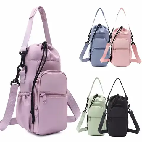 Portable Water Bottle Bag with Adjustable Strap Thermal Mugs Insulated Protective Cover Phone Pocket Outdoor Sports Travel Bag