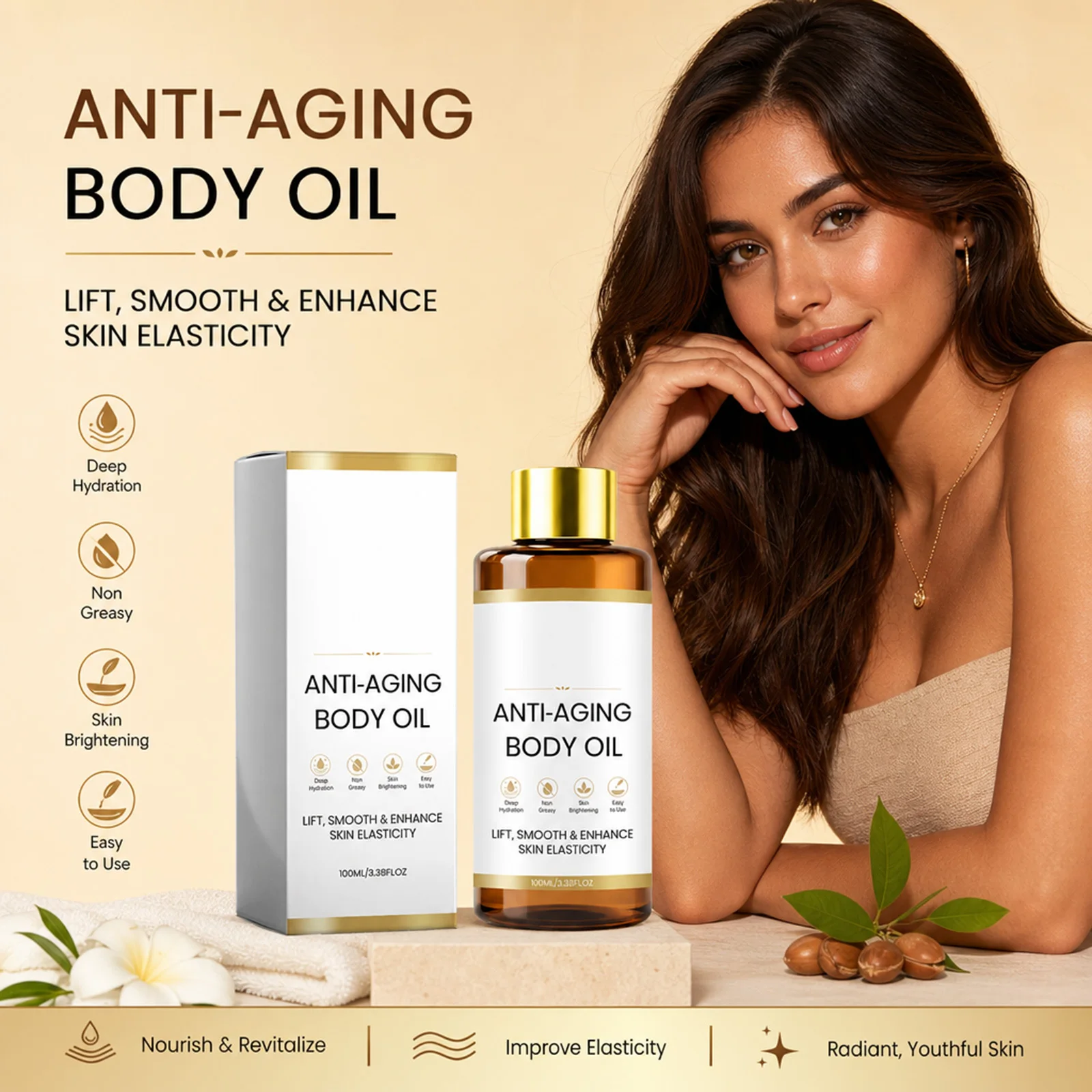 Firming Lifting Body Massage Oil Deep Hydrating Skin Firming Oil Non Sticky for Dry Rough Skin Brightening Body Care Oil