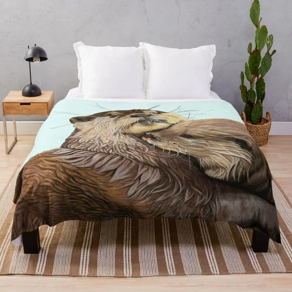 Copy of Otter couple - Otter art wall art wildlife art mate family swim Throw Blanket Luxury Designer Retros Blankets