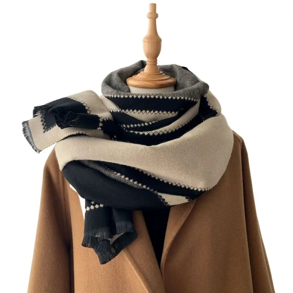 

180*65cm Imitation Cashmere Scarf Comfortable Printed Stripe Geometry Women's Shawl Wraps Autumn Winter Warm Neck Guard Shawl