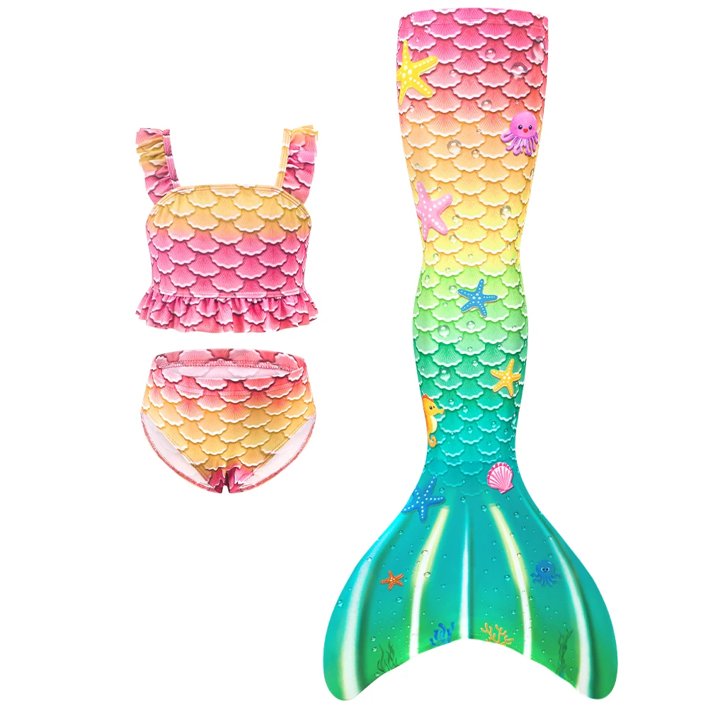 Mädchen Meerjungfrau Schwanz-Badeanzug Kinder Prinzessin Bikini Bademode Sets Niedlicher Sternenprint Schwimmfähiges Cosplay-Kostüm Verkleidungs-Outfits