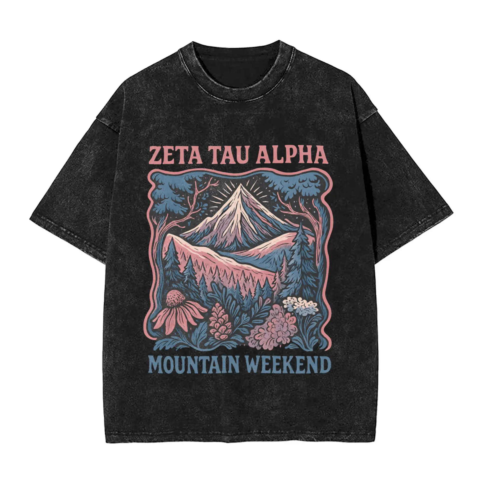 

Футболка для пар Zeta Tau Alphas, потертые футболки Harajuku Mountain Weekends, пляжная футболка Y2K, повседневная одежда с забавным принтом, горячая распродажа