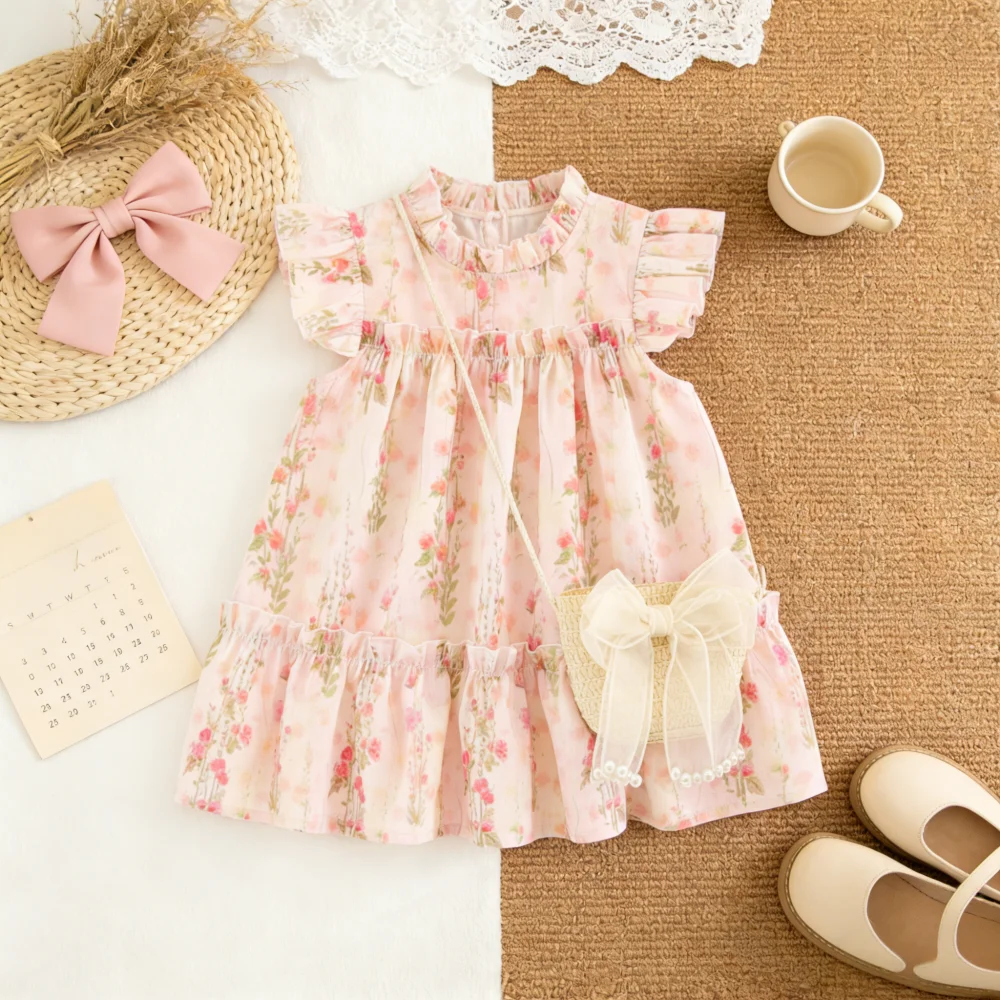 

Girls' Dress Summer Cute Floral Print Little Puff Sleeve Baby Girl Dress Adorable Princess Baby Dress Baby Girl Clothes