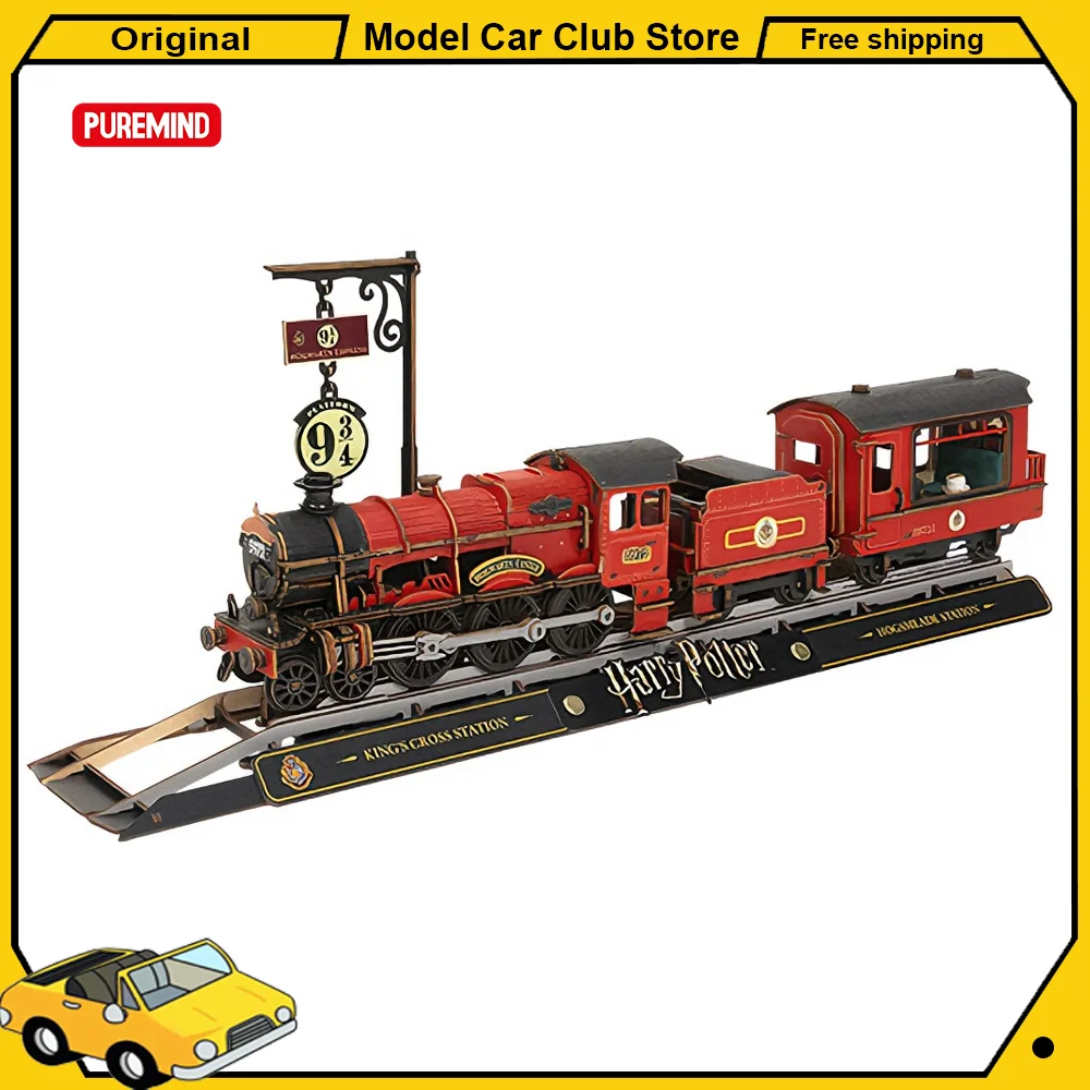 Puremind-rompecabezas de madera de Harry Potter Hogwarts Express, bloques de construcción, Kit de modelo Diorama, decoración 3D para casa de muñecas, juguete de regalo de cumpleaños