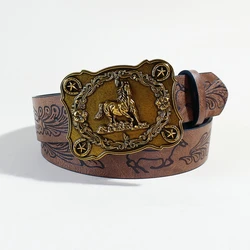 1pc Western Boho style unisex animal horse Print Vintage elements Buckle Belt Fashion trend Decorative belt for women's everyday