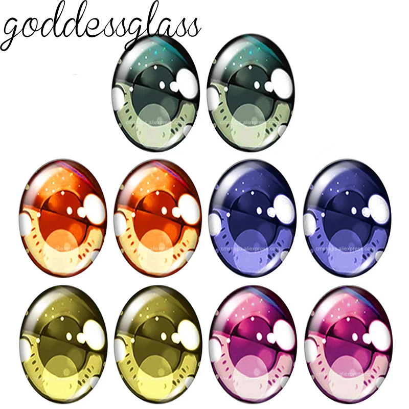 

5pairs Cartoon Doll glass Eye moved pupils Colorful 10x14mm/13x18mm Oval photo glass cabochon demo flat back Making findings