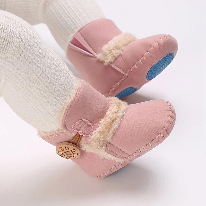 Bottes de neige d'hiver pour bébé, patchwork flou, surface souriante, semelle souple, coordonnantes, fermeture à bouton, chaussures pour bébés garçons et filles, 0-18m