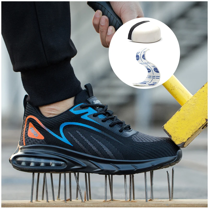 plus size men fashion breathable plastic toe caps work shoes worker safety boots air cushion security sneakers protect footwear