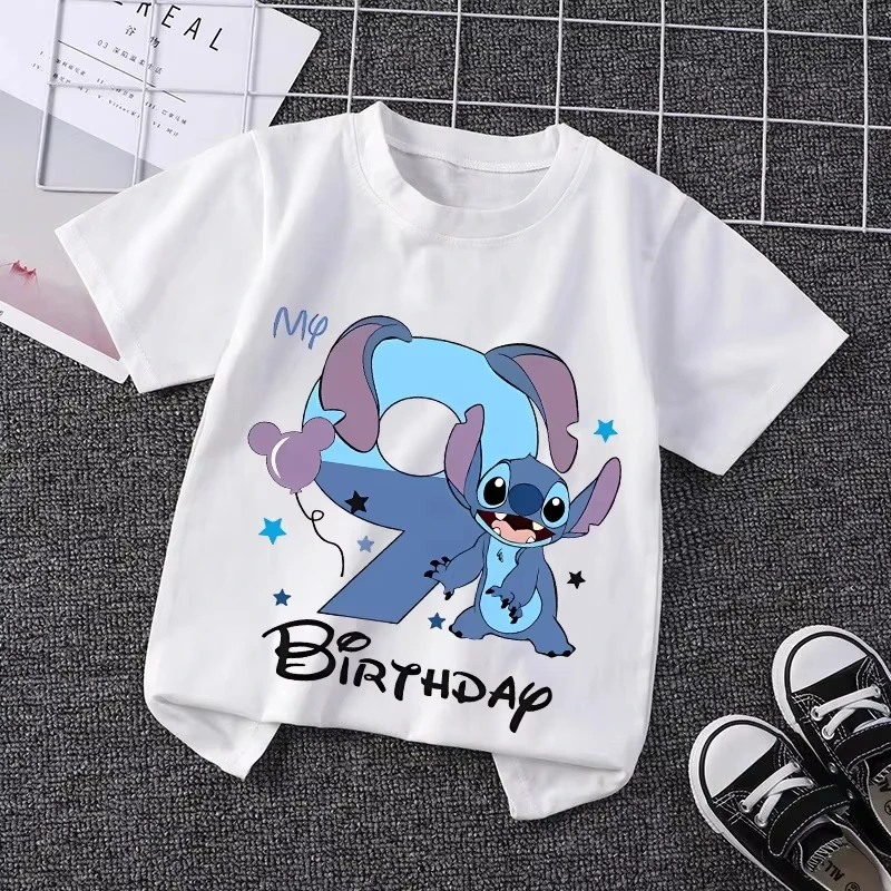 ليلو غرزة القطن تي شيرت 1-9 عيد ميلاد أرقام الاطفال طفل تيز فتاة الموضة الملابس هدية الأطفال الصبي بلايز الكرتون قصيرة الأكمام #6
