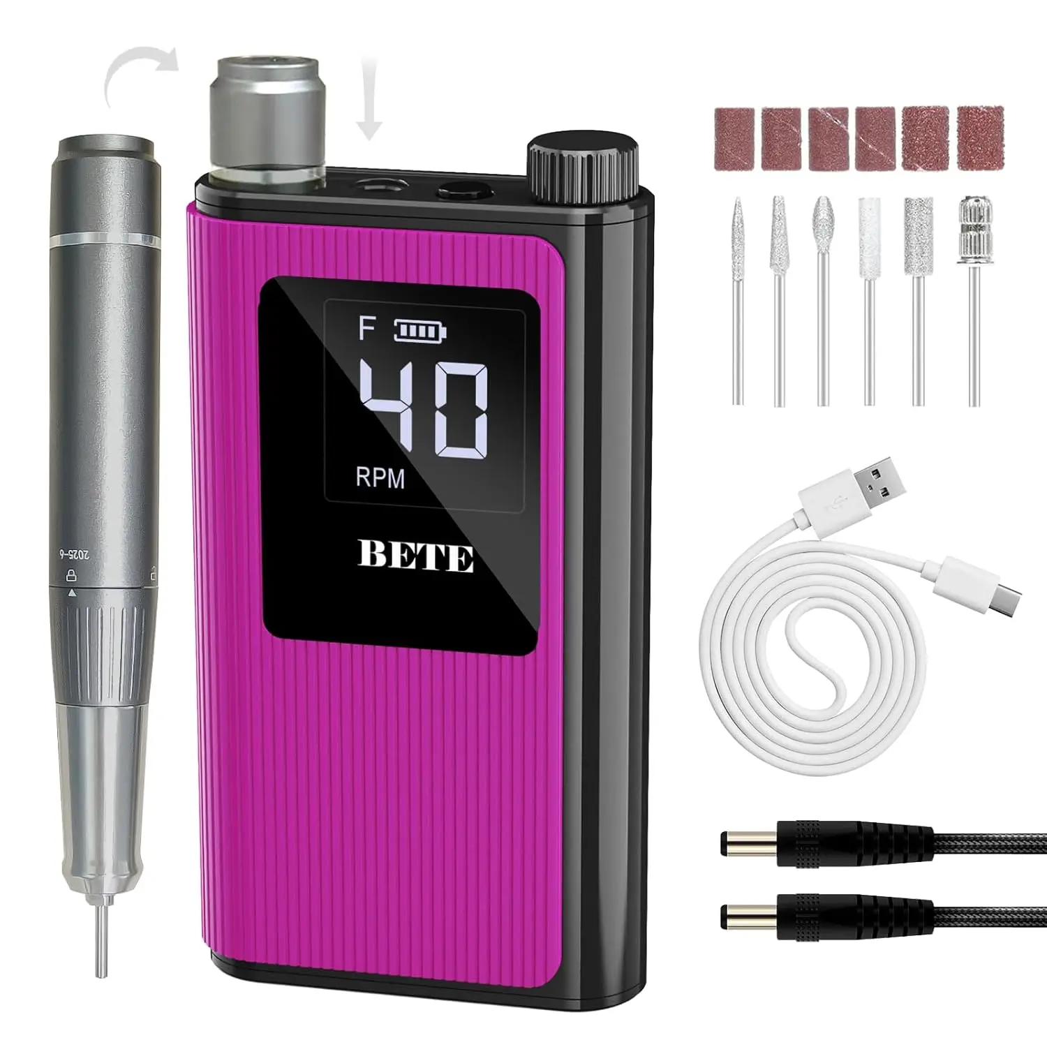 

Беспроводной электрический набор для маникюра, 40000 об/мин, с 6 насадками, перезаряжаемый, для полировки акриловых и гелевых ногтей, для использования в салонах и дома, цвет розово-красный