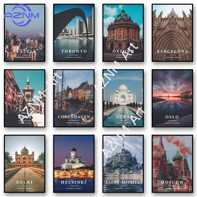 Paris Tokyo City Coordinates Art Posters Prints Berlin Osaka Landscape Art Paintings Wall Art World Cities Picture Home Decor