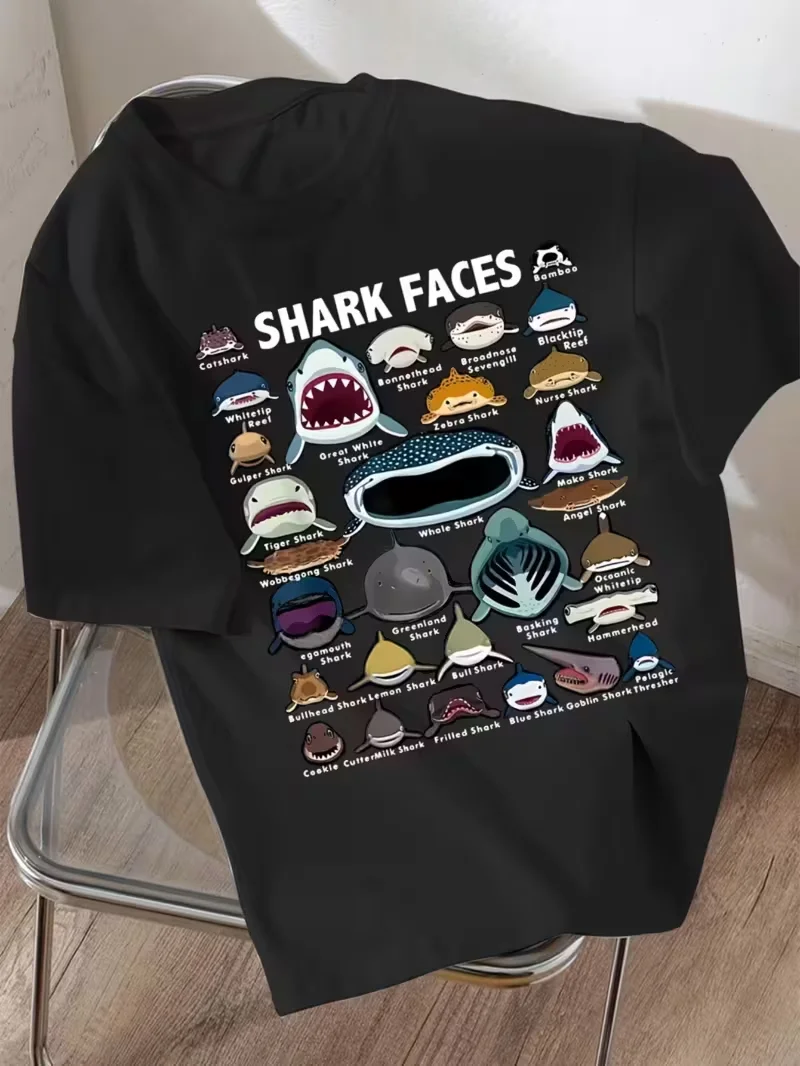 Shark Faces of All Kinds T-shirt tops The Cephalopod Octopus Squid T-shirt Men Women Unisex Casual Tops Casual Daily Streetwear
