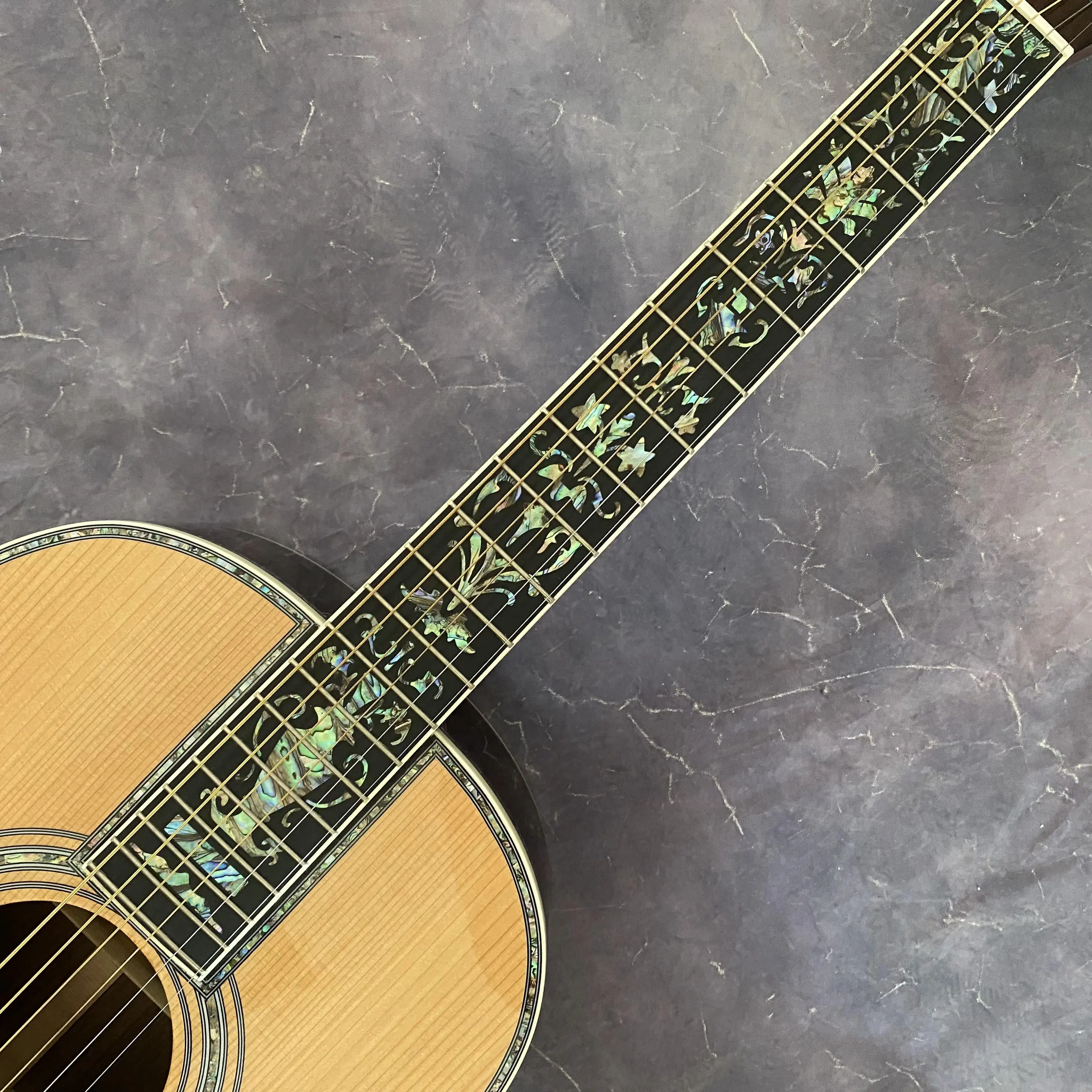 00045 Acoustic Guitar Solid Red Spruce Top Handmade Deluxe Life Tree Inlay Ebony in stock fast delivery