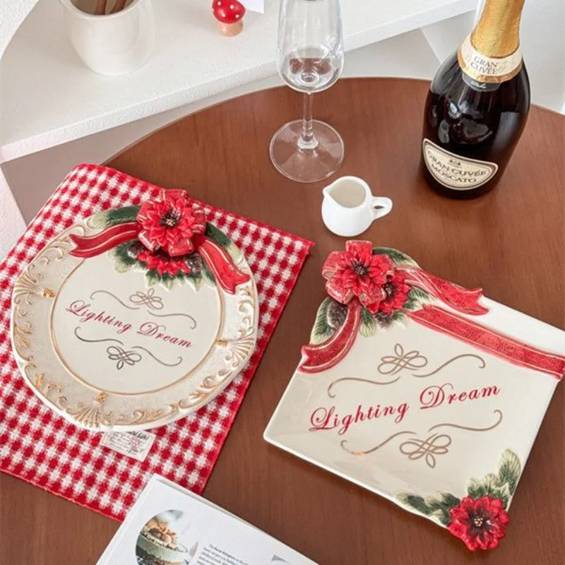 

underglaze, color heavy industry three-dimensional fruit plate, gold-painted dinner plate, holiday gifts, souvenir plates