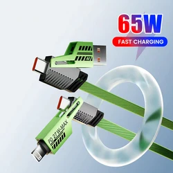 PD 65W/27W 4 in 1 Mecha Fast Charging Data Cable Cord For iPhone 15 Samsung Xiaomi USB Type C Multi Port Quick Charge Wire Line