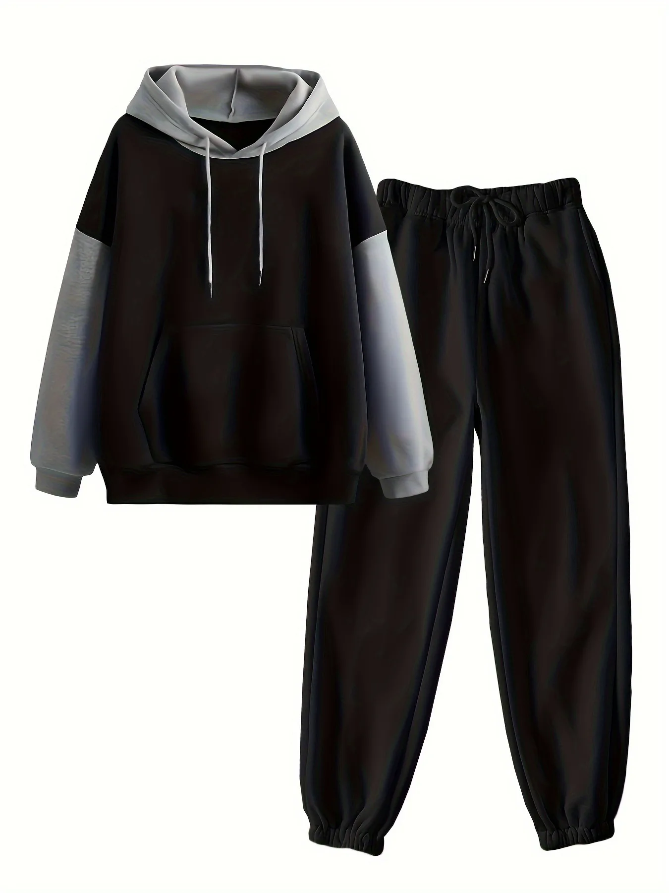 Mujer Otoño Invierno nuevo traje con capucha de bloqueo de Color sudadera bolsillo moda elegante Casual vacaciones trajes de dos piezas Mujer