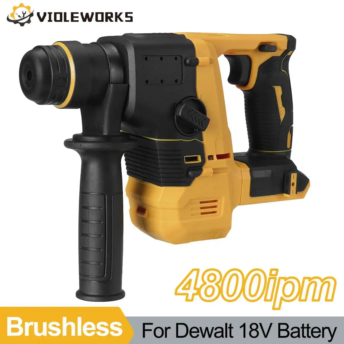 Cordless Electric Rotary Hammer Drill Brushless Hammer 26mm 4800ipm Impact Drilll Dual Functionality For Dewalt 18V Battery