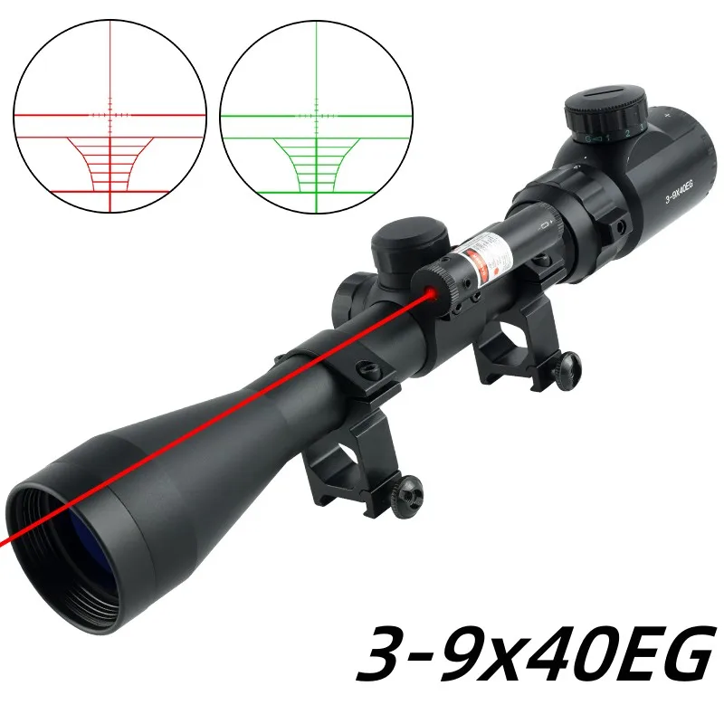 3-9x40EG with Red Laser Sight Combo Hunting Red Green Range Finder Rifle Scope Optical Illuminat Tactical Reflex Aiming Scopes