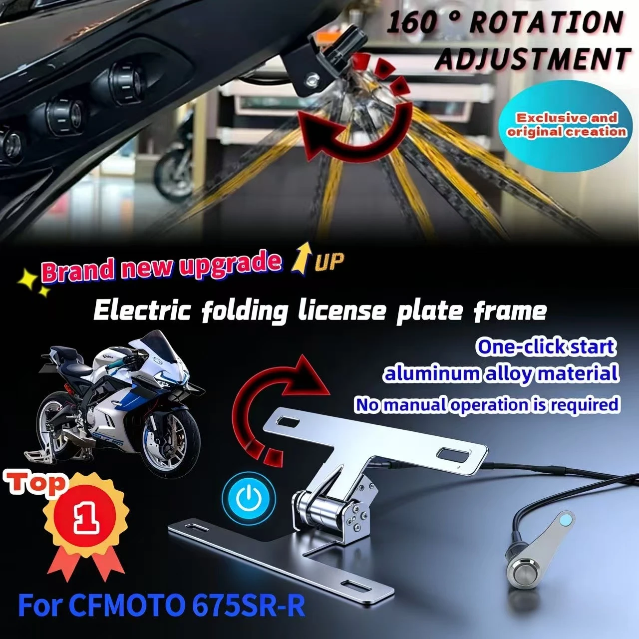 

For CFMOTO 675SR-R License Plate Premium Adjustable License Plate Button Switch Effortless Contro License Plate Bracket Frame