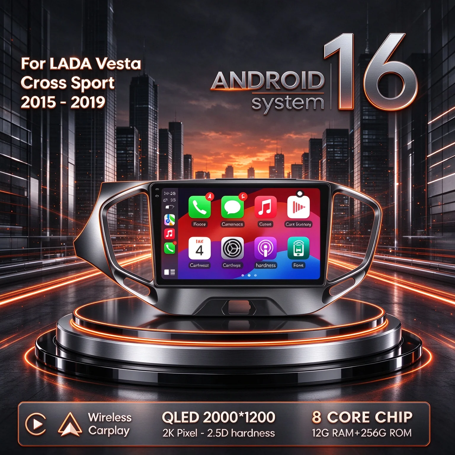 9inch Android 16   Carplay For LADA Vesta Cross Sport 2015-2019 Car Radio Multimedia Navigation 2K QLED Screen