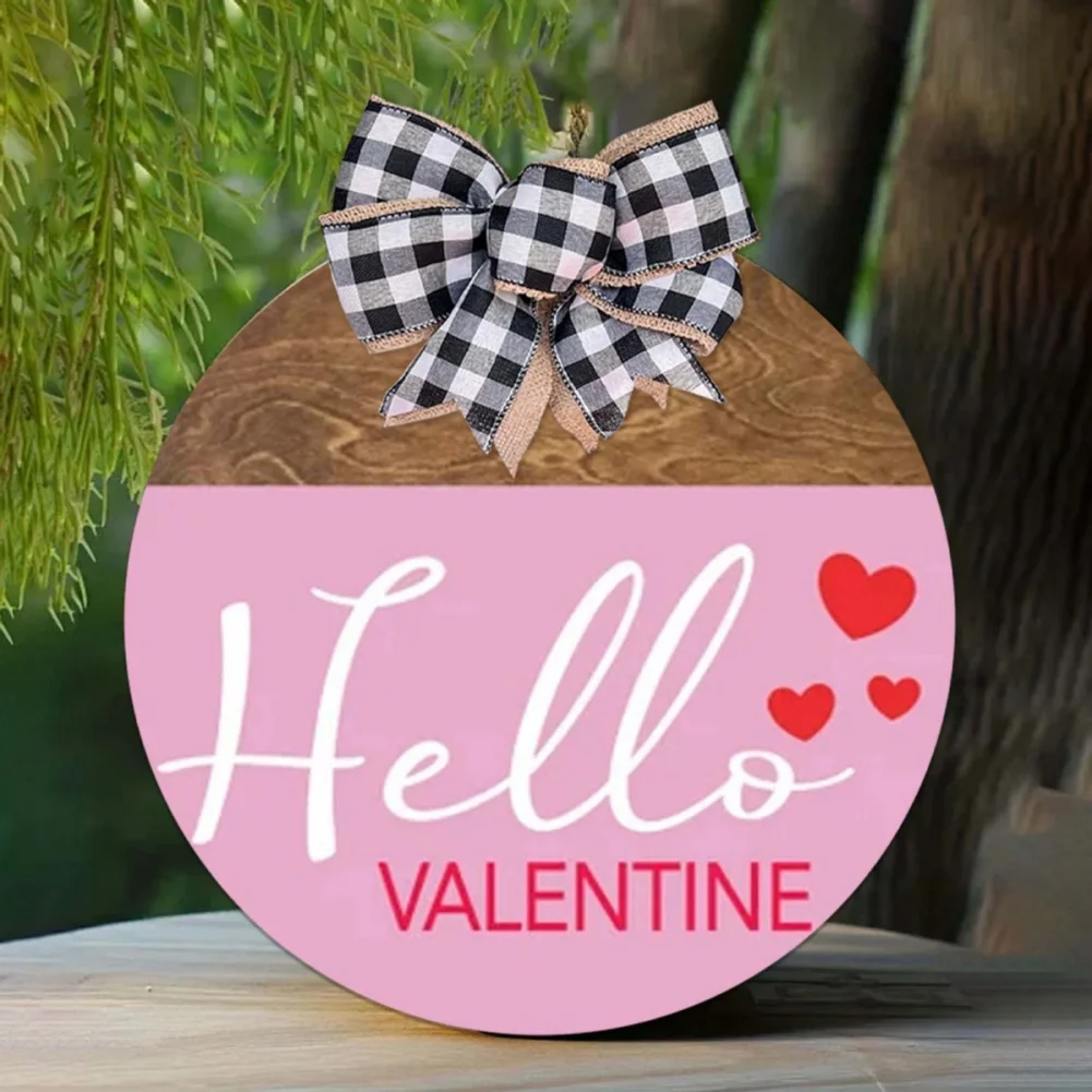 Valentine's Day Welcome Wreath Sign Decorations, Hello Valentine Hanging Sign For Front Door, Valentine's Day Wooden Door Wreath