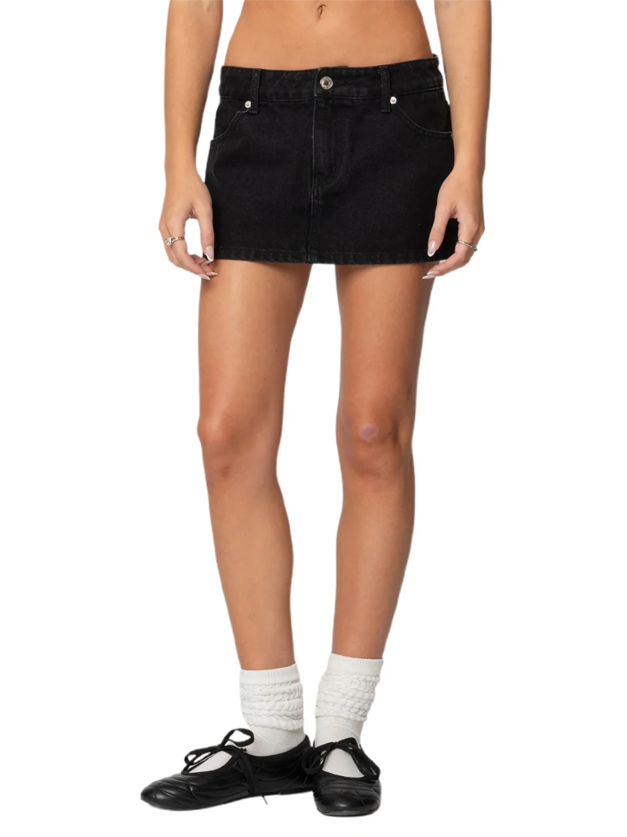 

Women s Summer Mini Denim Skirts Low Rise Solid Color Skirt for Daily Travel Parties