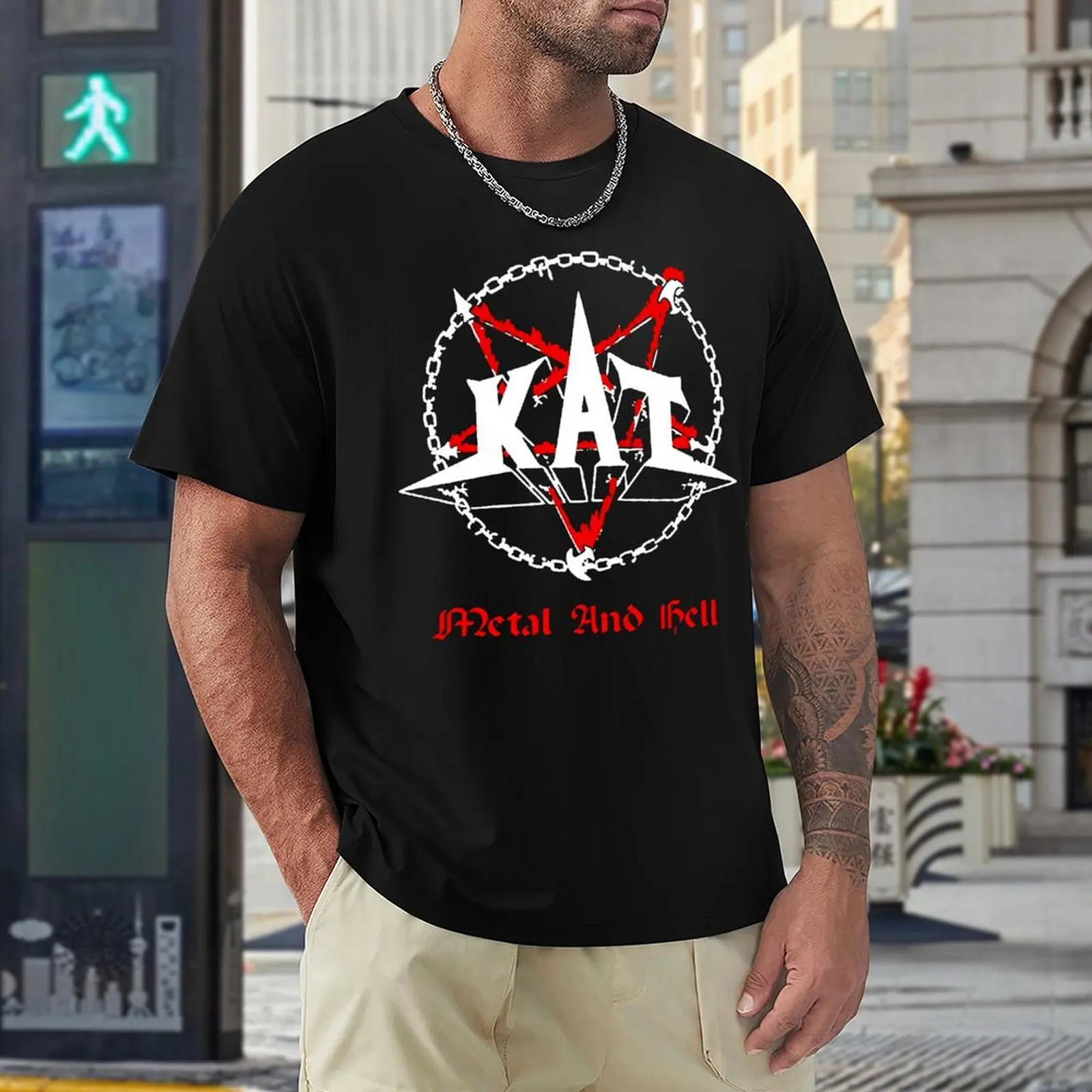 KAT Metal And Hell Classic Essential Tshirt Vintage T-shirt Round Neck Campaign  Funny Novelty Travel USA Size