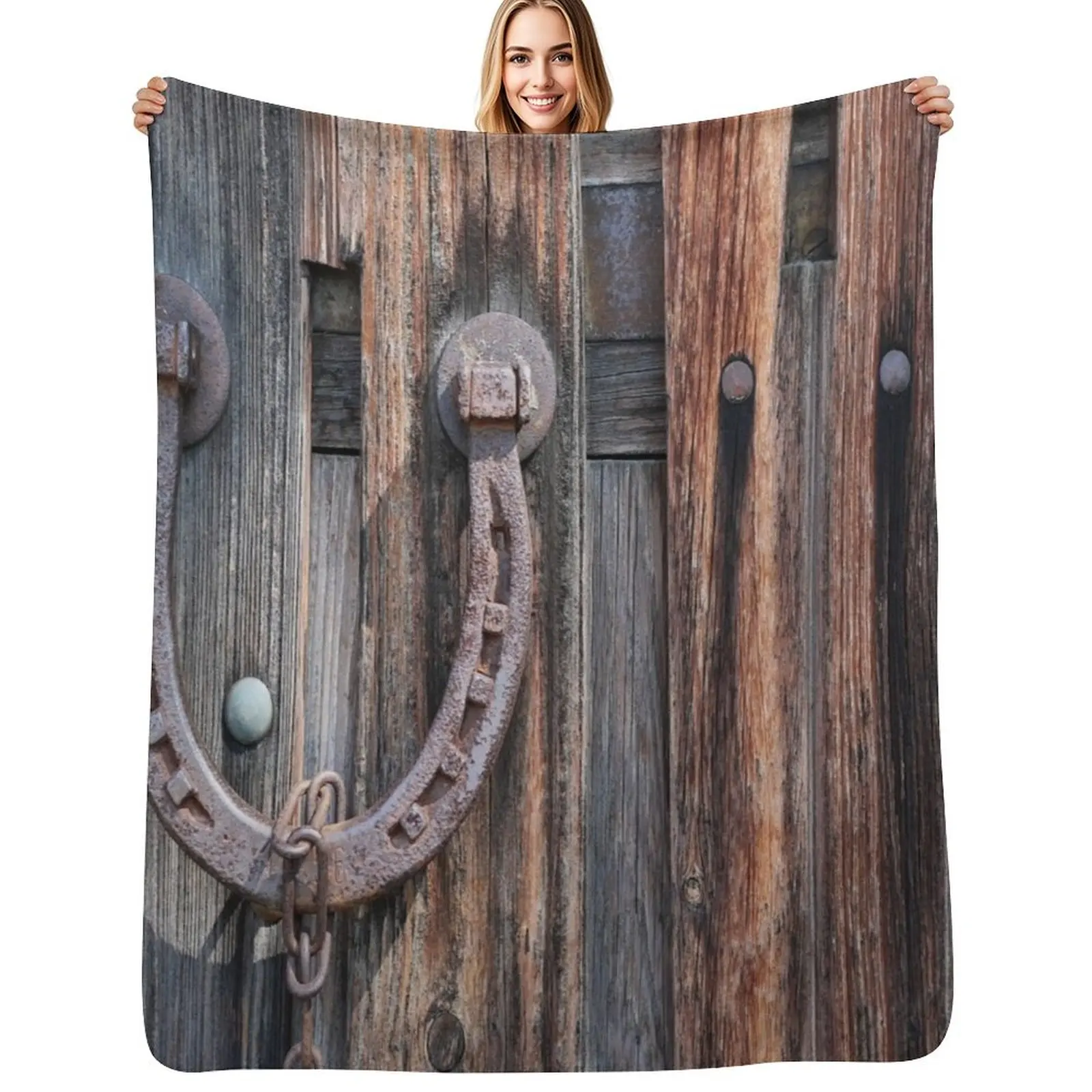 distressed barn wood rustic equestrian horseshoe Throw Blanket Durable Warm Blanket for Daily Home Use
