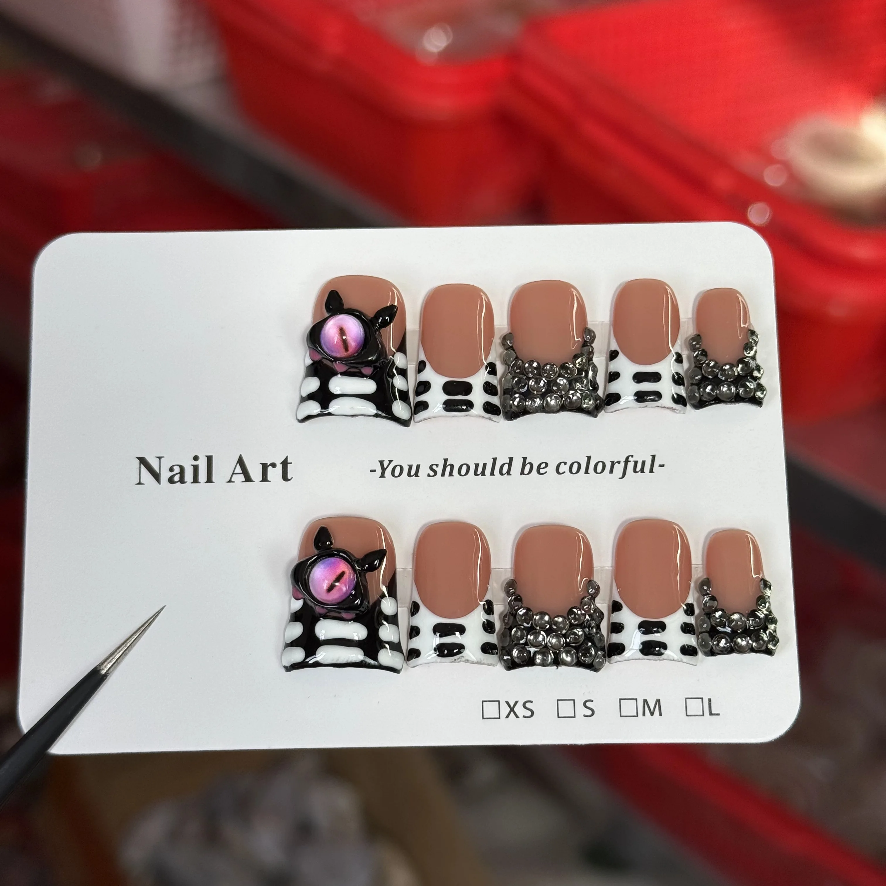 10pcs high-end Sweet and cool style, hand-painted zebra print, paired with devil's eyes, and sparkling diamond pile handmade