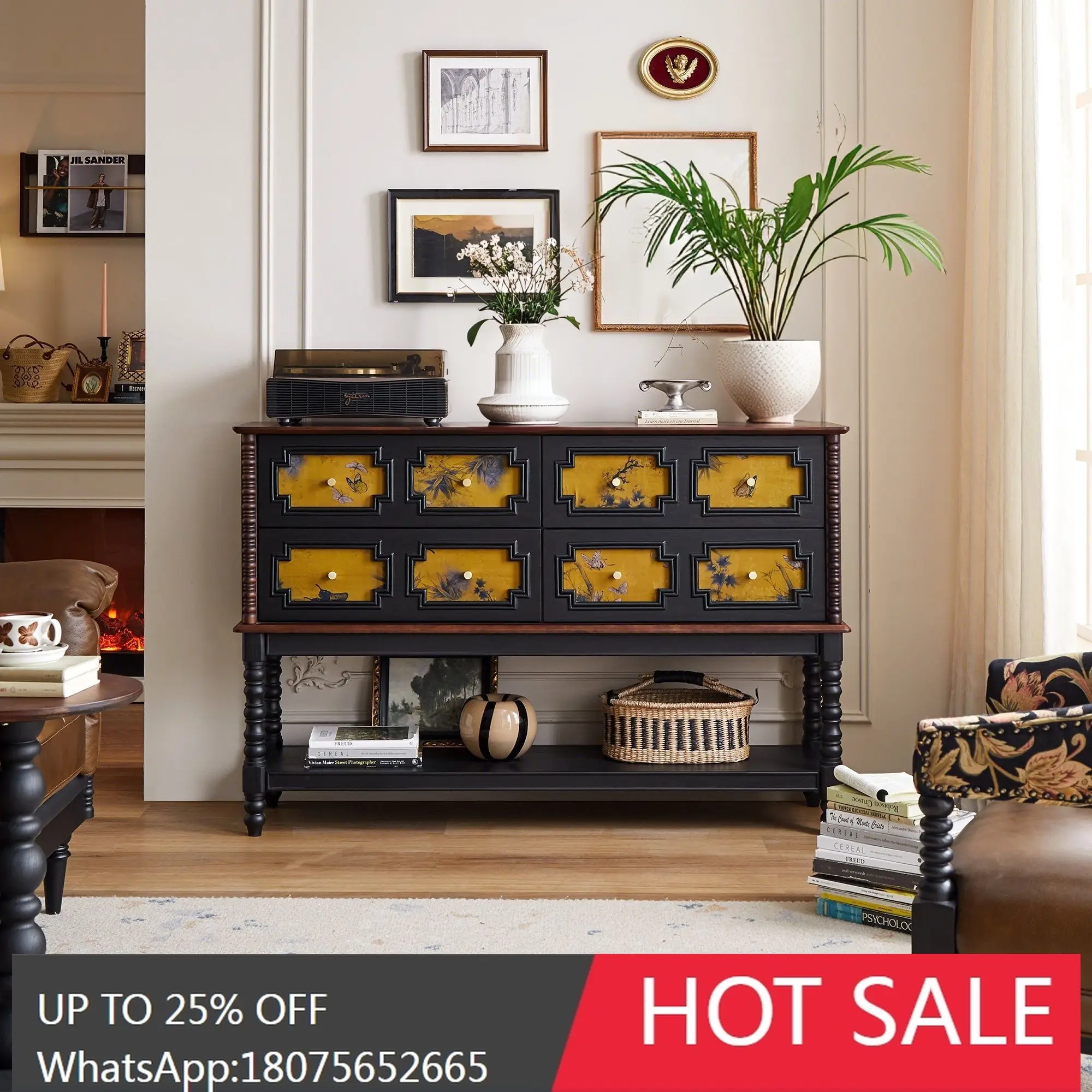 LYY  French Retro Xiangyun Silk Entrance Cabinet Vintage Style Entryway Partition Decorative Cabinet